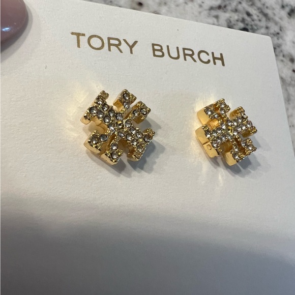 Tory Burch Jewelry - TB Tory Burch Gold Logo Stacked T diamond Pave Stud Earrings